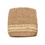 Zentique Hand Woven Seagrass and Palm Leaf Large Decorative Basket with Beige Stripes thumbnail 1