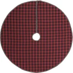 VHC Brands 48 in. Andes Charcoal Grey and Red Buffalo Check Rustic Cotton Christmas Tree Skirt thumbnail 2