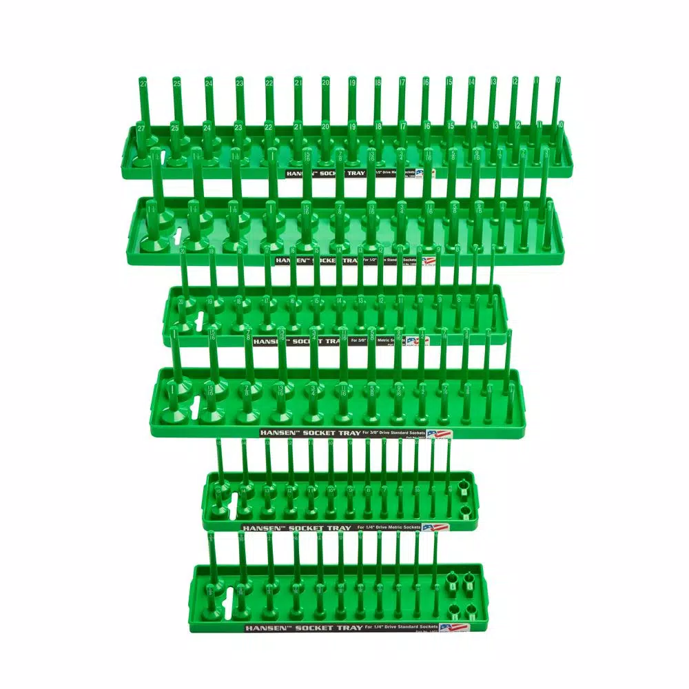 Hansen Global Inc. Green Socket Tray Assortment 6-Pack, SAE and Metric for 1/2 in., 3/8 in. and 1/4 in. Drives