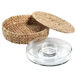 Artland Garden Terrace 13.5 in. Chip and Dip Server with Water Hyacinth Base and Lid thumbnail 2