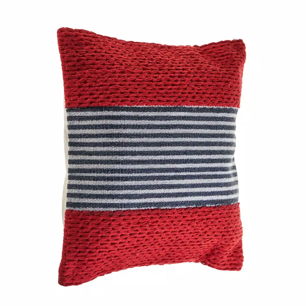 LR Home Bright Red Striped Throw Pillow, 20 in. x 20 in. Textured Cotton Accent Pillow