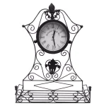 Benjara Epoch Black Metal Outdoor Clock with Scrollwork and Storage Base thumbnail 1