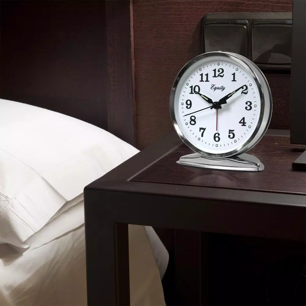 Equity by La Crosse 5.50 in. Round Chrome Wind-Up Bell Alarm Clock with Luminous Hands