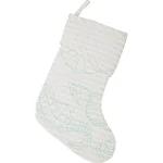 VHC Brands Arielle 15 in. Coastal Christmas Stocking - White Cotton with Metallic Silver Thread & Blue Aquatic Motif thumbnail 2