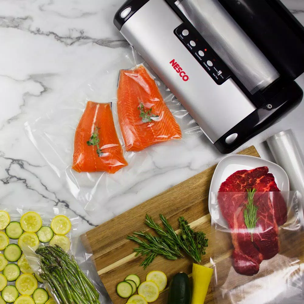 Nesco VS-02 Black Food Vacuum Sealer with Built-in Bag Cutter and Roll Storage