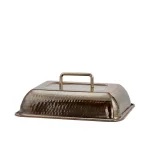 Old Dutch 4 Qt. Rectangular Antique Copper Hammered Chafing Dish with Stainless Steel Pan and Iron Stand thumbnail 4