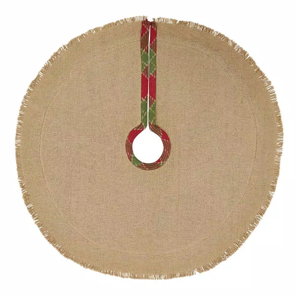 VHC Brands Robert Barn Red & Forest Green Rustic Plaid Christmas Tree Skirt, 21 in.