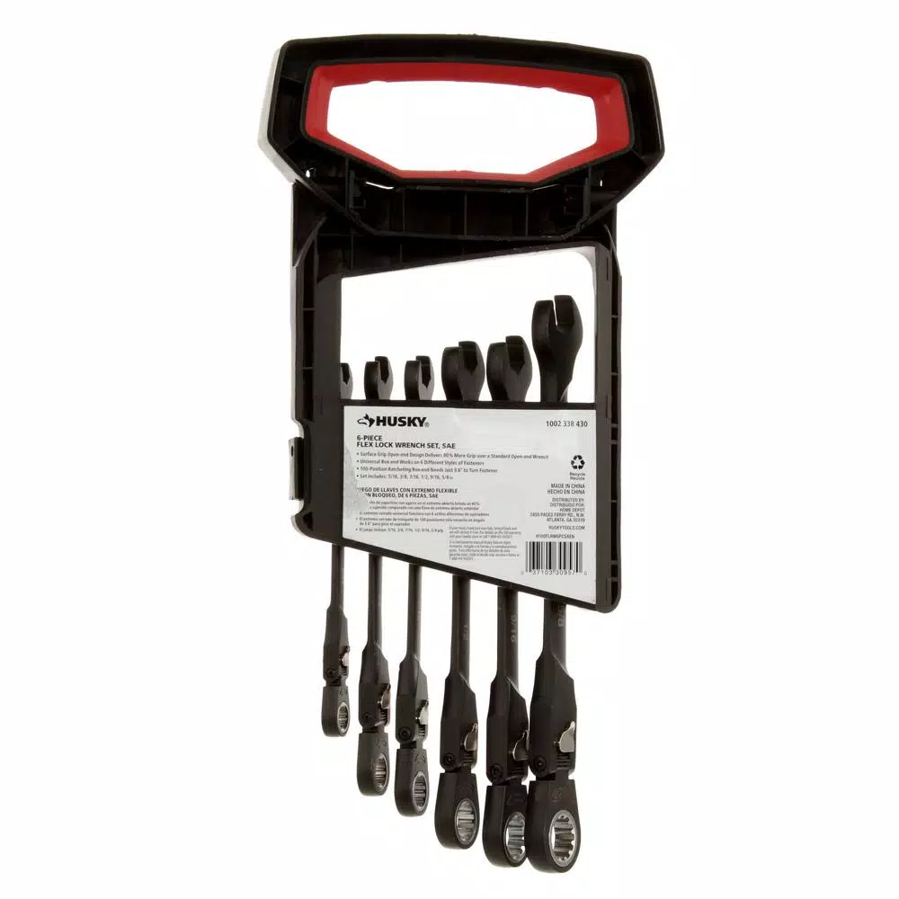 Husky 6-Piece SAE Flex-Head Ratcheting Wrench Set, 100-Position Locking