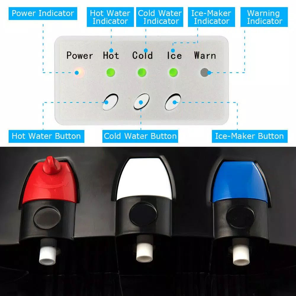 Costway Top Loading Water Dispenser with Built-In Ice Maker, Hot & Cold Tri-Temp Water Cooler, Black