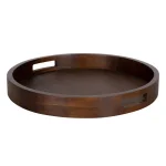 Kate and Laurel Hutton 18.25 in. Round Walnut Brown Wooden Decorative Serving Tray with Built-in Handles thumbnail 1