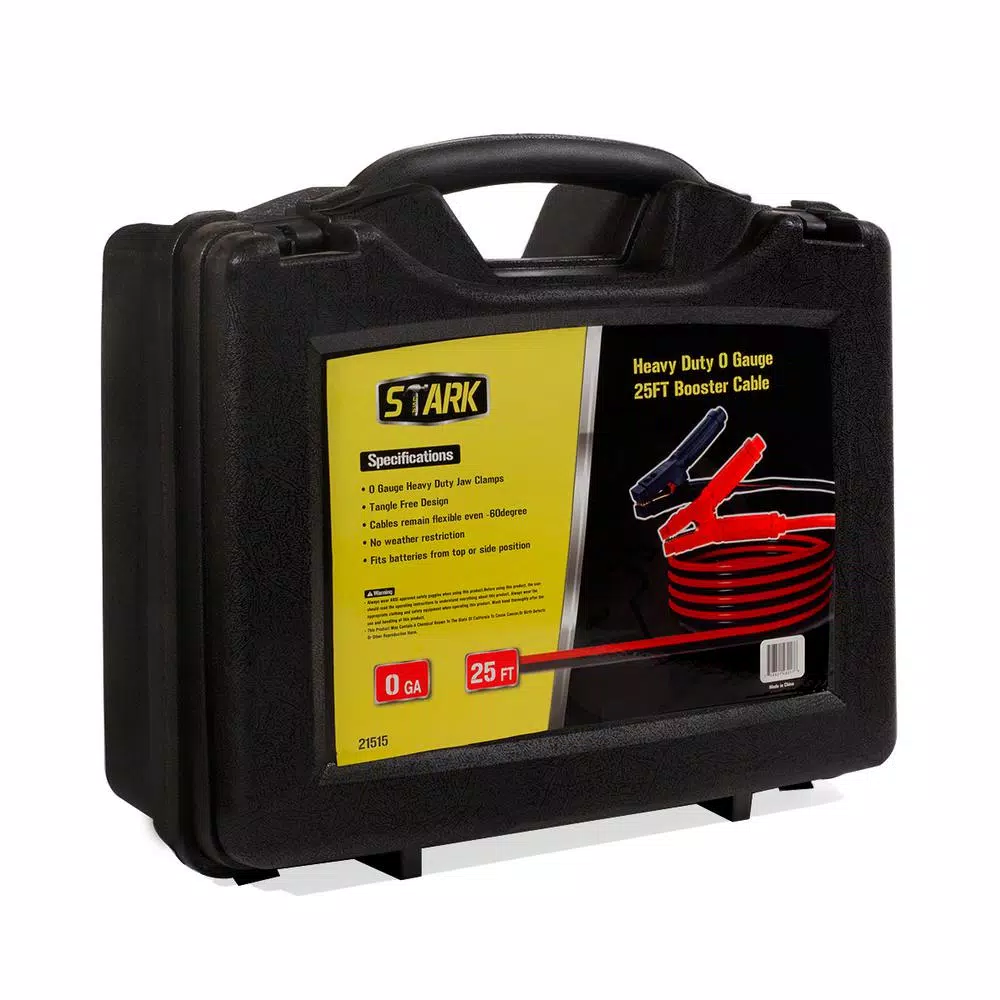 Stark 25 ft. Heavy-Duty 0-Gauge Battery Jumper Cables, 600 Amp