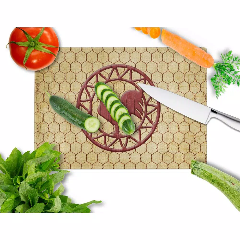 Caroline's Treasures Rooster Chicken Tempered Glass Cutting Board - Large Heat Resistant Chopping Board