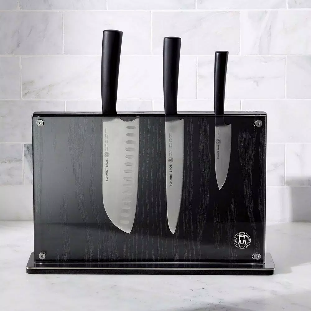 SCHMIDT BROS. Downtown Ebony Stained Red Oak Knife Block - Two-Sided Magnetic Storage