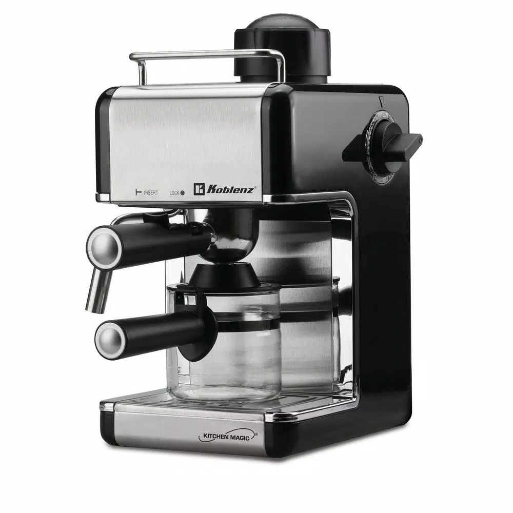 Koblenz Kitchen Magic Collection 4-Cup Espresso and Cappuccino Maker, Black/Silver