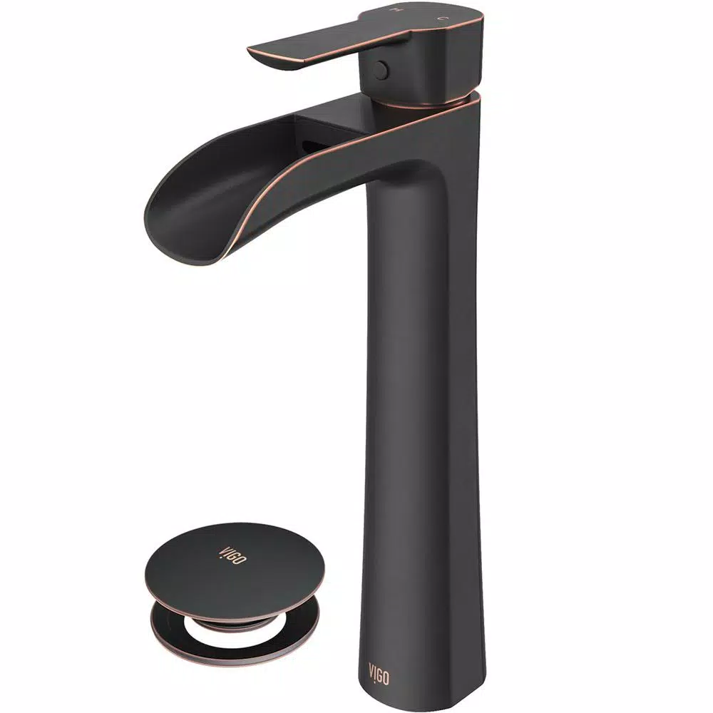 VIGO Niko Single Hole Vessel Bathroom Faucet with Pop-Up Drain, Antique Rubbed Bronze