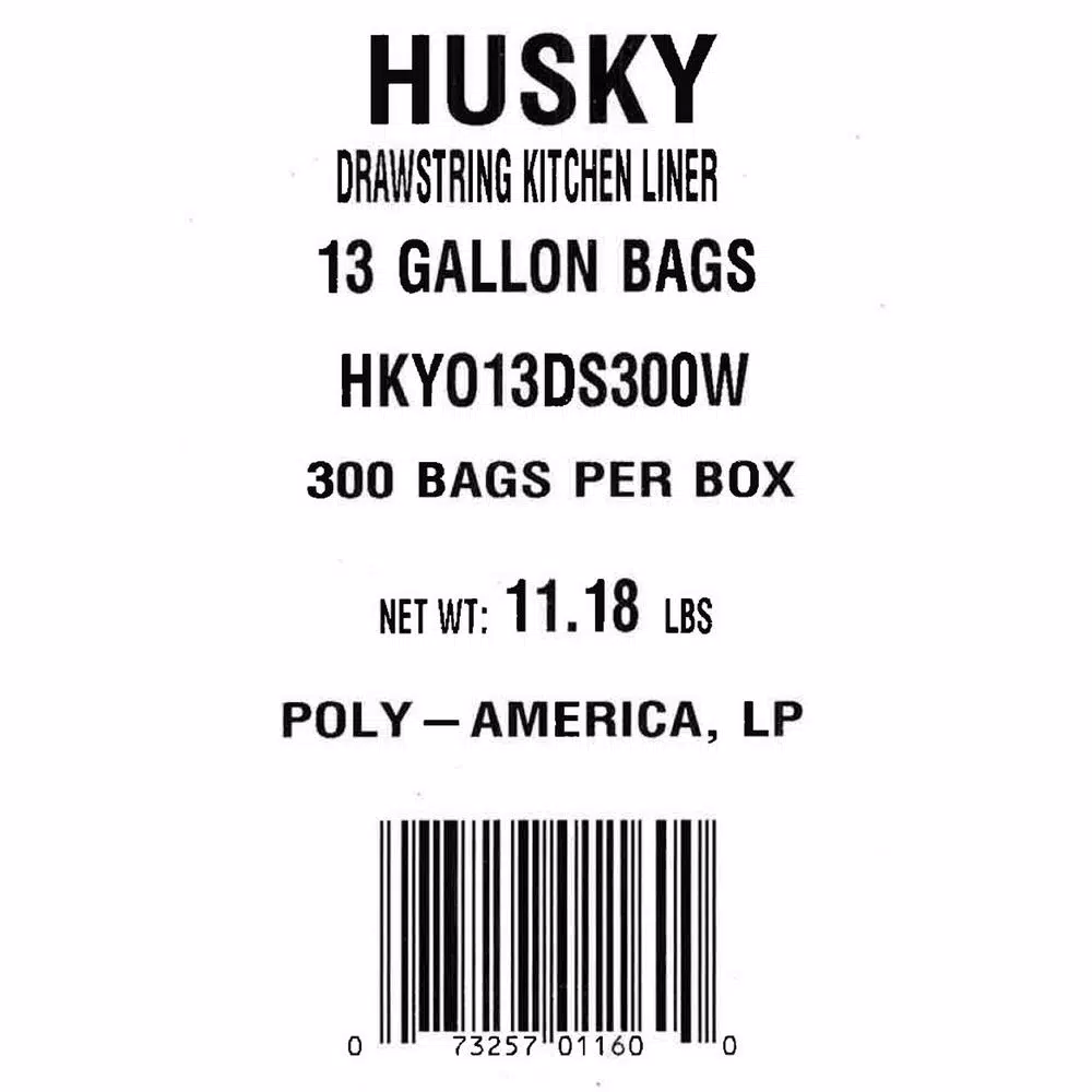 HUSKY 13 Gallon Drawstring Kitchen Trash Bags, 300 Count
