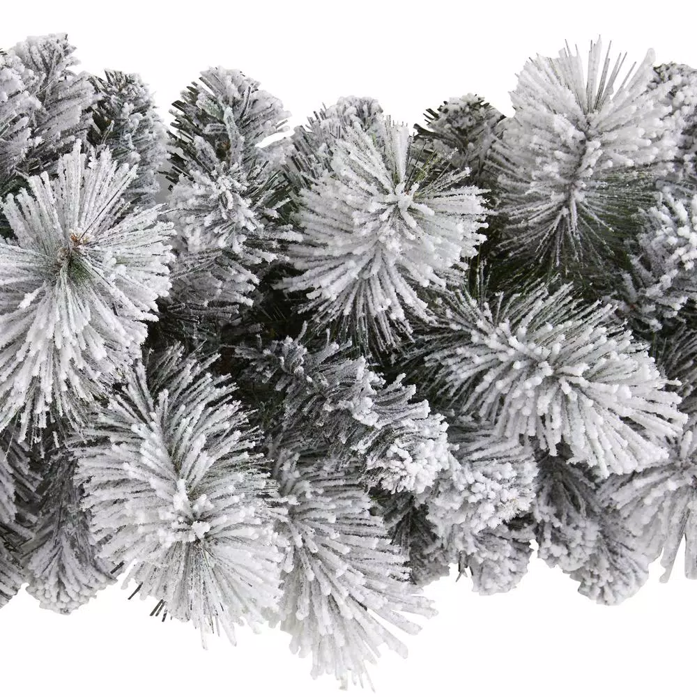 Nearly Natural 9 ft. Flocked Artificial Christmas Evergreen Garland, Unlit