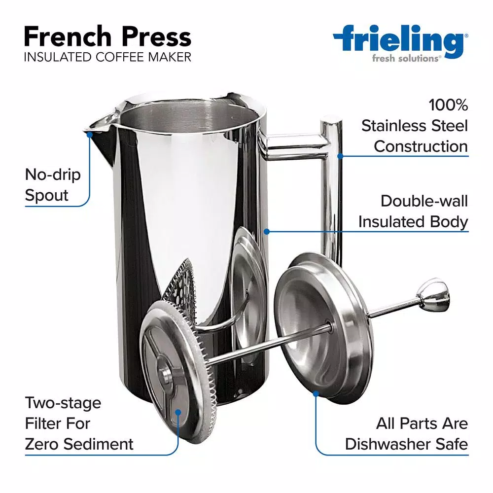 Frieling 2-Cup Mirror Finish Stainless Steel French Press, 16 fl. oz.