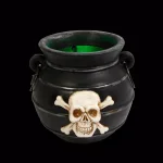 Unbranded 12.8 in. Multi-Color Changing Illuminated Smoking Witch's Cauldron with Skull and Crossbones thumbnail 3