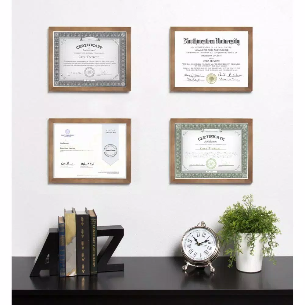 DesignOvation Gallery 8.5 x 11 in. Rustic Brown Wood Document Picture Frame Set, 4-Pack