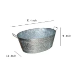 Benjara 1.1 Gal. Oval Galvanized Steel Embossed Tub with Side Handles, Silver thumbnail 3