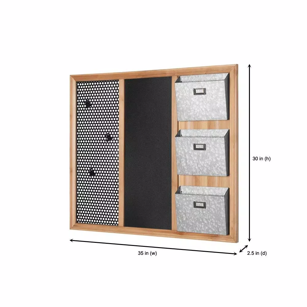 StyleWell 3-Section Wood and Metal Wall-Mount Organizer with Chalkboard