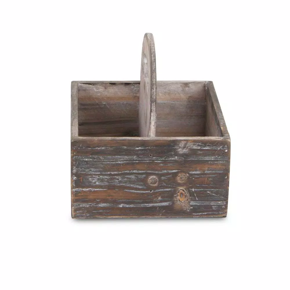 Cheungs Brown Wooden Square Caddy Decorative Tray with Raised Handle