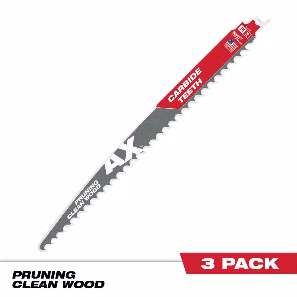 Milwaukee 12 in. Carbide Teeth Pruning Reciprocating Saw Blade, 3 TPI (3-Pack)