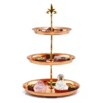 Old Dutch 3-Tier Hammered Solid Copper Serving Tray with Brass Stem and Fleur-de-Lis Handle thumbnail 2