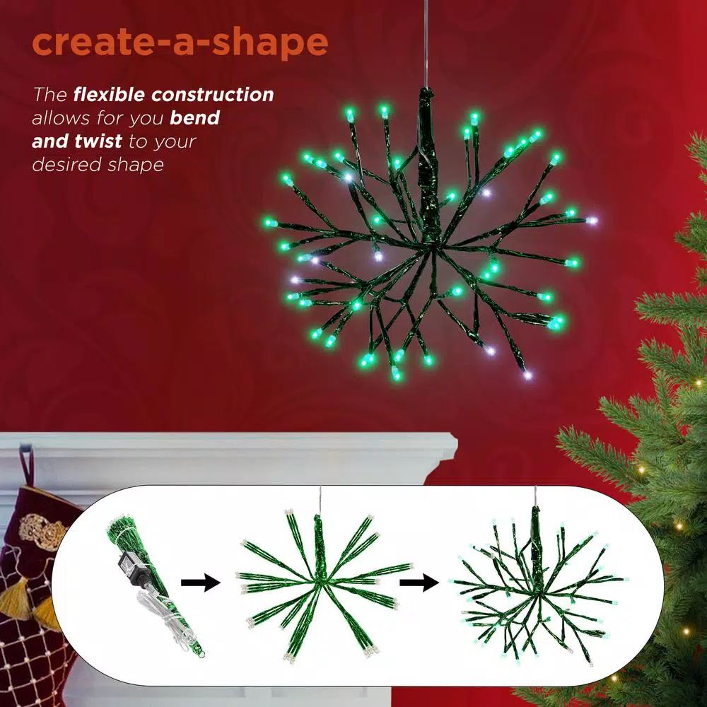 Alpine Corporation 10 in. Twig Snowflake Christmas Ornament with Green LED Lights