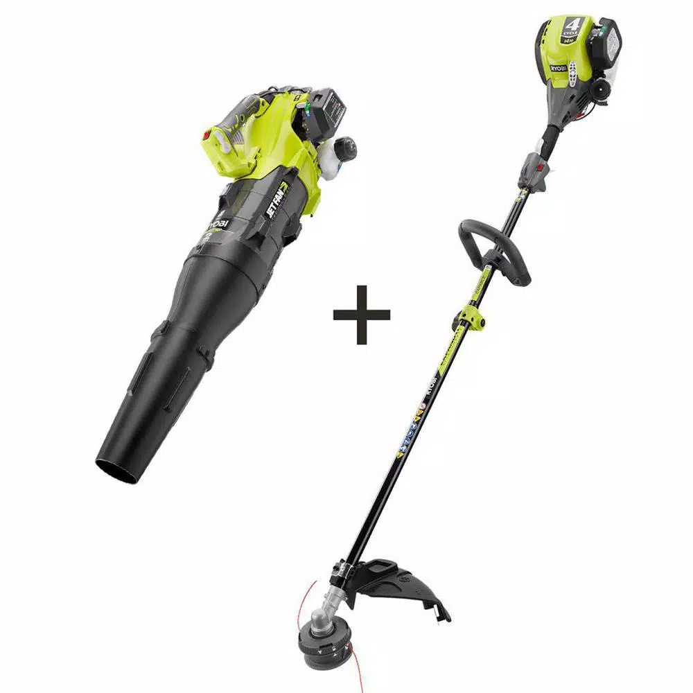 RYOBI Gas Trimmer 30cc 4-Cycle Attachment Capable & 25cc 2-Cycle Jet Fan Blower Combo