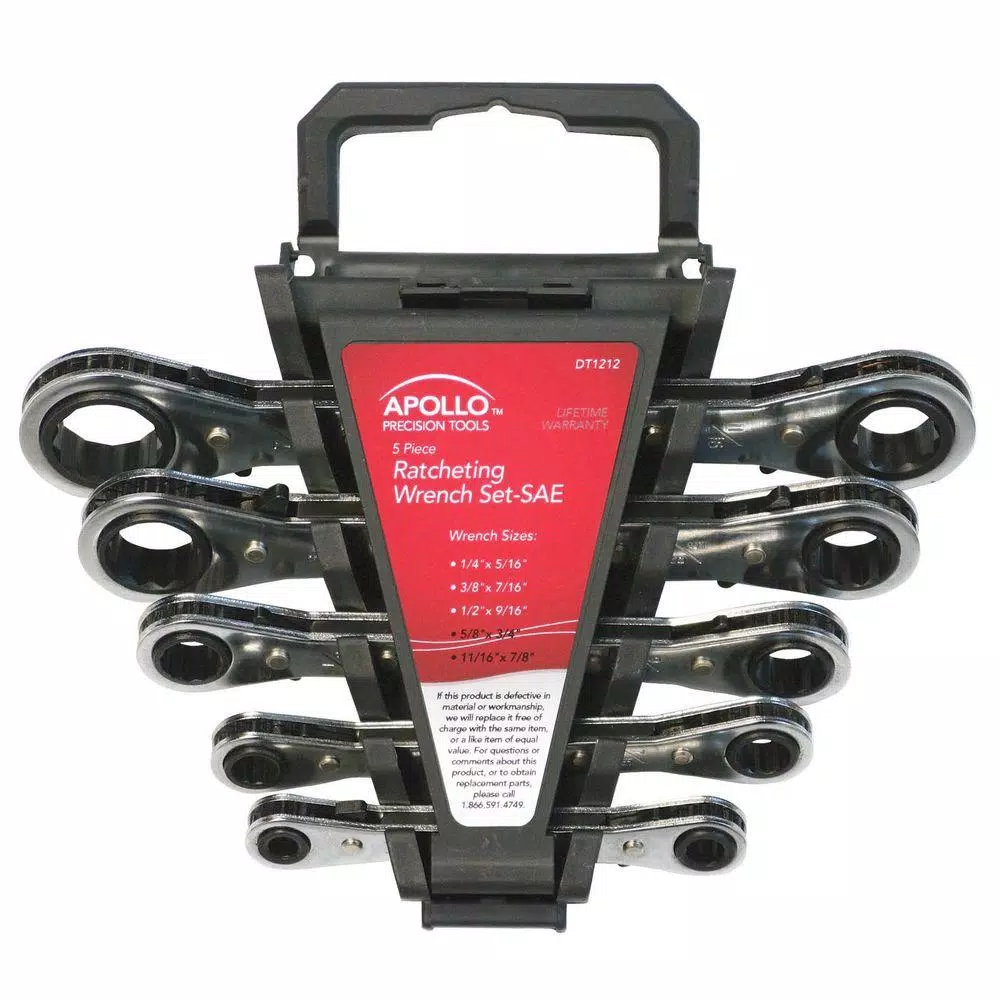 Apollo 5-Piece SAE Ratcheting Wrench Set, Heat Treated Steel
