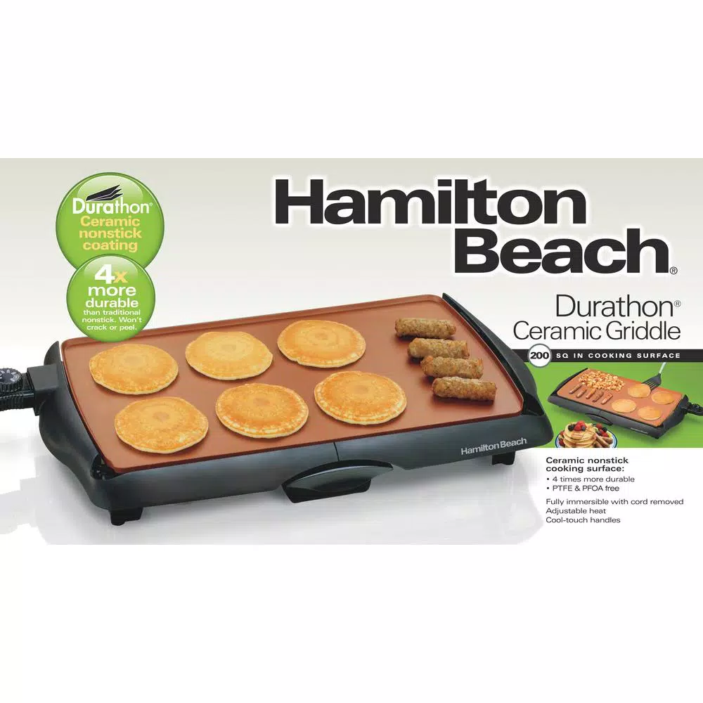 Hamilton Beach Durathon 200 sq. in. Ceramic Nonstick Electric Griddle, Black