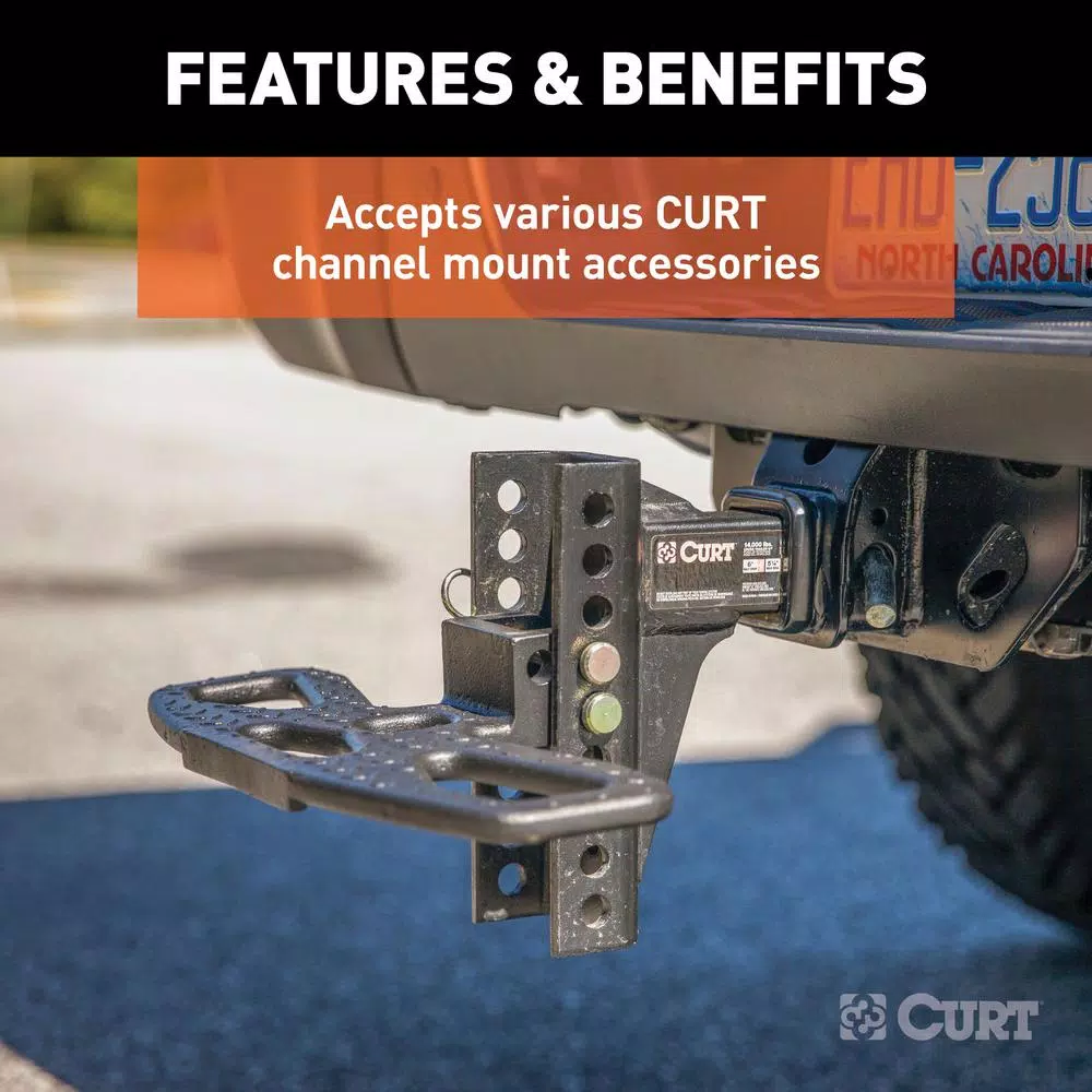 CURT Adjustable Channel Mount Trailer Hitch Ball Mount with Dual Ball, 2 in. Shank, 14,000 lbs. Capacity