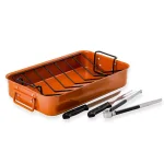 Ovente 5.5 Qt. Non-Stick Roasting Pan with Carving Set and V-Shaped Rack, Copper thumbnail 7