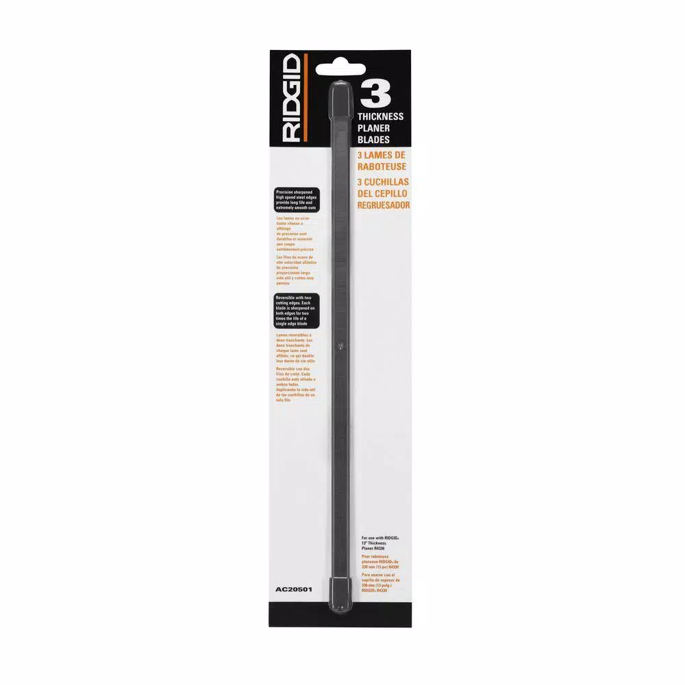 RIDGID 13 in. Thickness Planer Replacement Blades, High-Speed Steel, 3-Pack