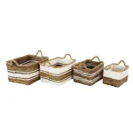 LITTON LANE Rectangular Banana Leaf and Polypropylene Wicker Storage Baskets with Handles, Set of 3 thumbnail 2
