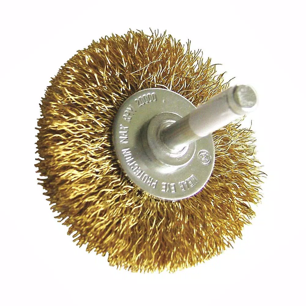 Robtec 3 in. Brass Coated Steel Wire Wheel Brush with 1/4 in. Shank