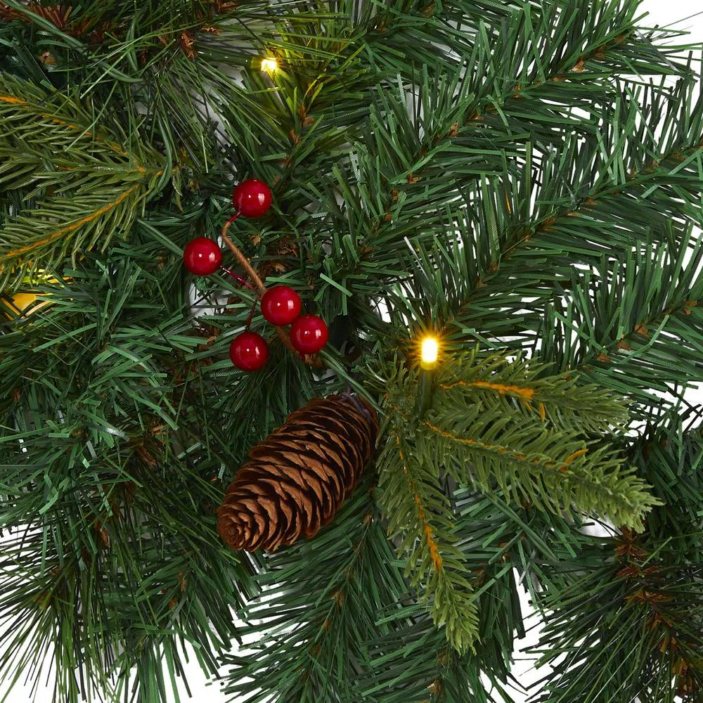 Nearly Natural 6 ft. Pre-lit Mixed Pine Artificial Christmas Garland with LED Lights, Berries and Pinecones