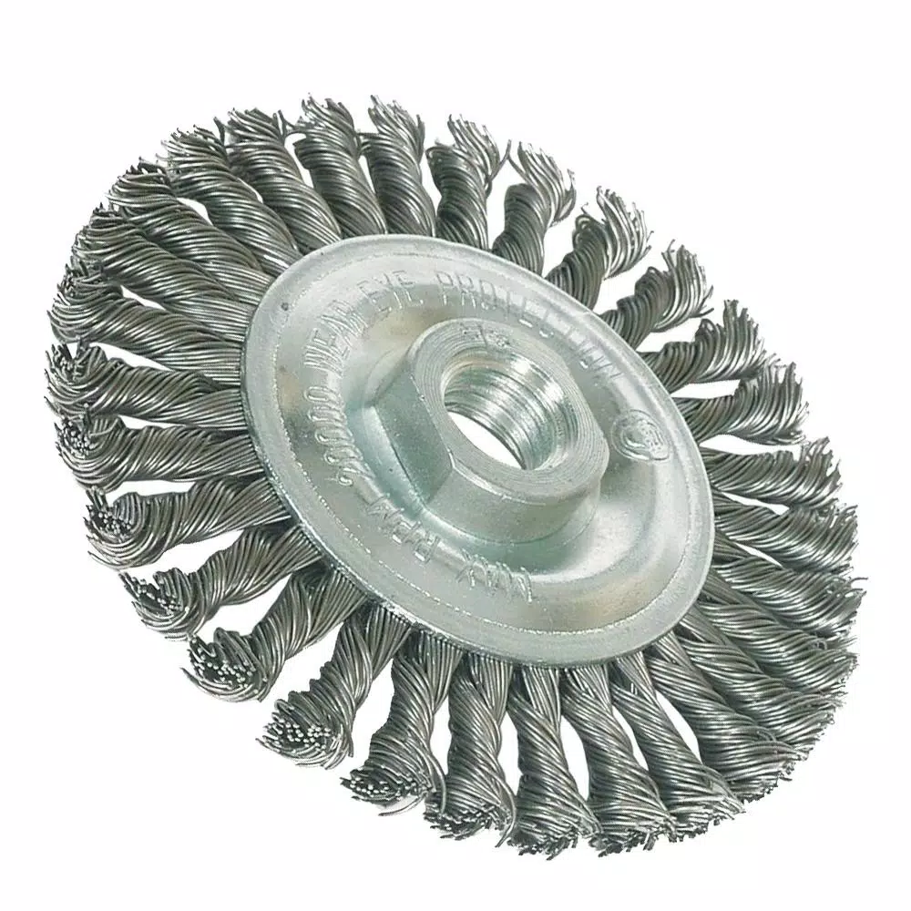 Robtec 4 in. Stringer Bead Twisted Steel Wire Wheel Brush, 5/8"-11 Threaded Arbor