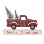 Glitzhome Merry Christmas Red Truck Wooden Table Decor with Christmas Trees thumbnail 6