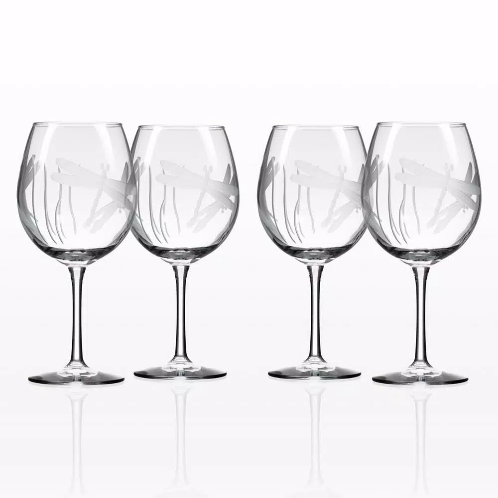 Rolf Glass Dragonfly Etched 18 oz. Balloon Red Wine Glasses, Set of 4