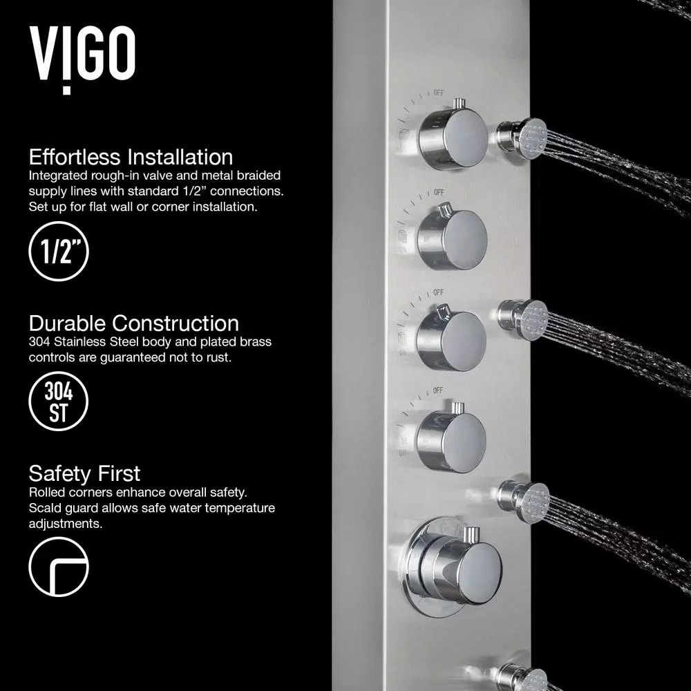VIGO Brielle 70.5 in. Stainless Steel 6-Jet High Pressure Shower Panel System with Rainhead and Handheld