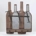 Luxen Home Rustic Wood & Metal Wall Mounted Wine Rack - Holds 3 Bottles & 4 Glasses thumbnail 1