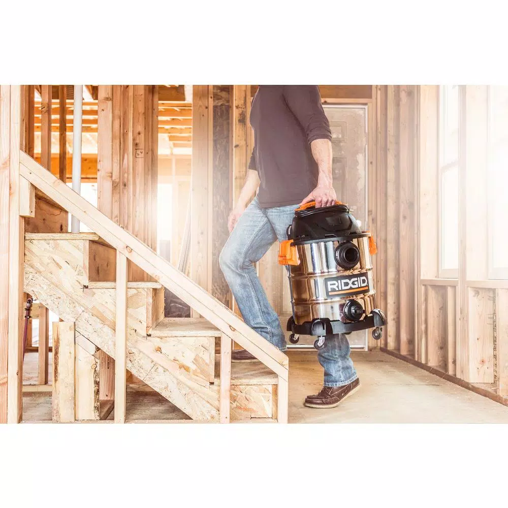 RIDGID 10 Gal. 6.0 Peak HP Stainless Steel Wet/Dry Shop Vacuum with Locking Accessories