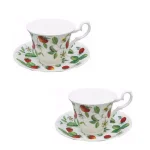 Unbranded Roy Kirkham Alpine Strawberry Bone China Teacup and Saucer Set, 230 ml, Made in England thumbnail 1