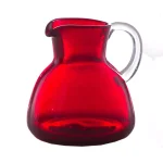 Abigails Red Bubble Glass Pitcher, 32 fl. oz. Mouth-Blown Glass with Clear Handle thumbnail 1