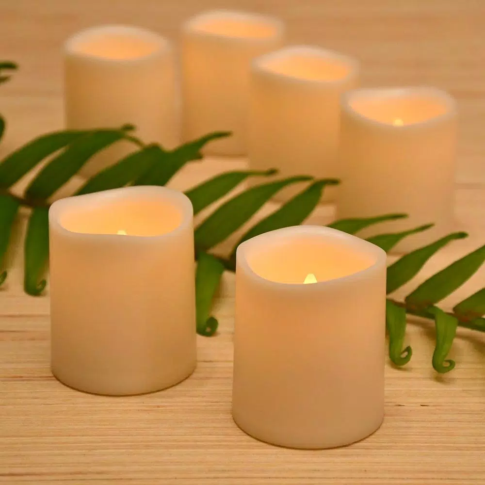 LUMABASE LED Amber Battery Operated Mini Pillar Candles, Set of 6, Flameless Flickering Lights