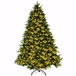 Costway 8 ft. Pre-Lit Artificial Christmas Tree with 600 Warm White LED Lights and 81 Pine Cones thumbnail 1