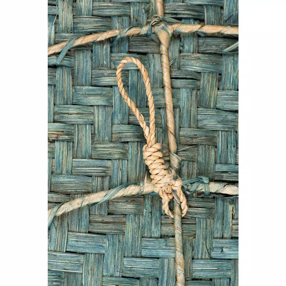 3R Studios Handwoven Beige and Green Rattan Wall Decor - Coastal Tropical Style Wall Hanging